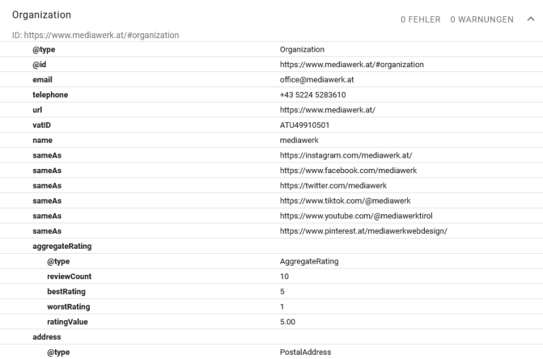 Schreenshot Schema.org Validator